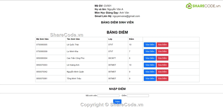 Code phần mềm quản lý,phần mềm quản lý sinh viên,phần mềm quản lý điểm,Code quản lý điểm sinh viên